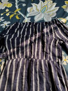 Off Shoulder, Blue Striped party Dress Woman- S