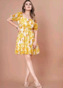 Yellow Floral Tiered Dress