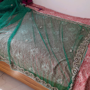 Karva Chauth/ Partywear Green Readymade saari