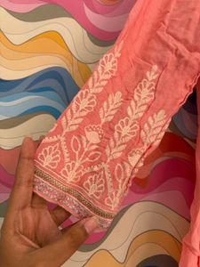 Peach Embroidered Kurta