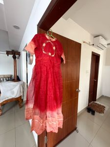 Red Embroidered Kota Anarkali