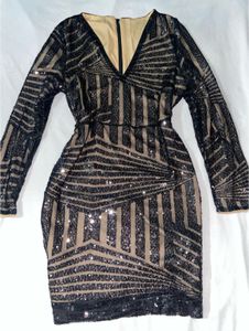 URBANIC Black And Nude Sequinned Bodycon Dress