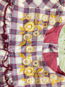 Girls Plaid Embroidered Tunic Top