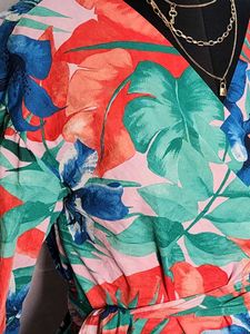Zara Tropical Print Poplin Wrap Blouse