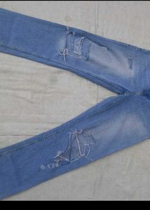 Flared Blue Distress Jeans