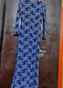 Navy Blue Floral Print Long Shrug for 34 Bust