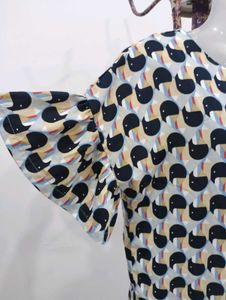 Patterned Ruffle Sleeve Top