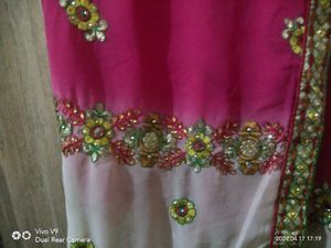 Pink And Creem Color Saree