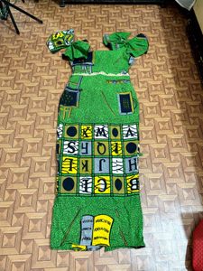 Green Printed full Dress