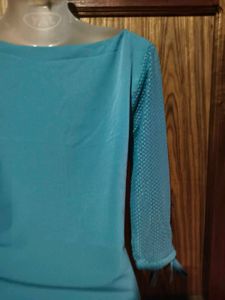 Light Blue Mesh Sleeve Top