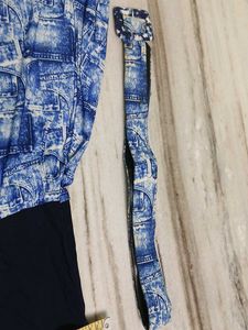 Blue Denim Print Dress