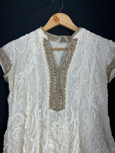 Half White Pearl Embroidered  Kurta ( Women’s )