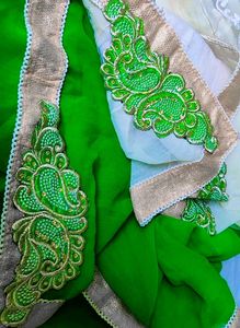 Green and Cream Patchwork Saree🌸💕