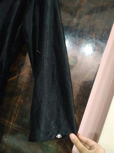 Long Velvet Coat In Black With Beautiful Button