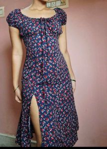 Navy Blue Ditsy Floral Print Dress