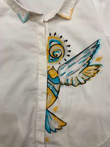 Boxy Digital Print Shirt with Hand Embroidery Coll