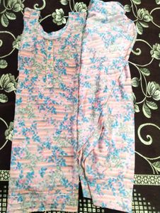 Silk Summer Suit Salwar Peach +Blue Color Combinat