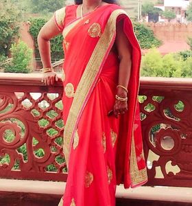 Red &amp; Gold Embellished Saree