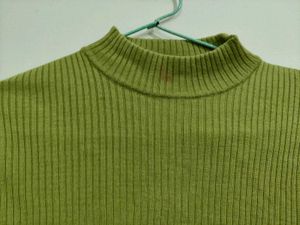 Green Ribbed Mock Neck Top