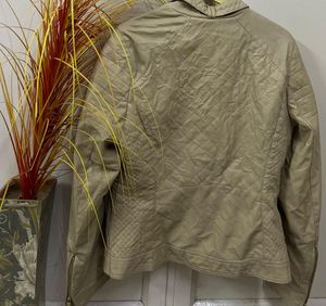 Beige Quilted Moto Jacket
