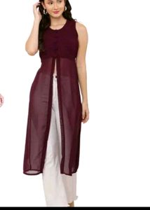Wine Colored Front Slit Georgette Kurti
