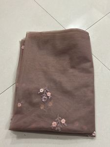 Mauve Colored Embroidered Net Fabric