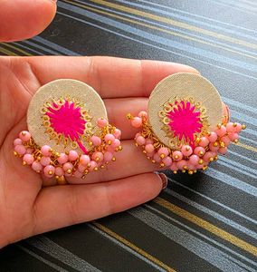Pink Beaded Handcrafted Statement Jewelry Set