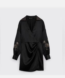 Black Embroidered Wrap Dress