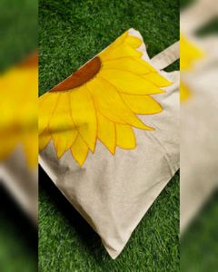Hand painted sunflower tote bag