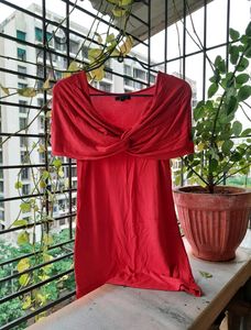 Red Unique Neck Top.