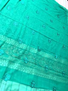 Green Embroidered unstitched Dress Material