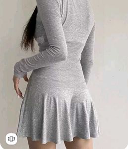 Grey Lace Inserts Fit And Flare Dress💗