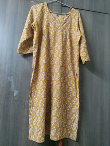 Mustard Cotton Kurta Pant Set