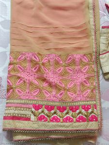 pink and cream saree
