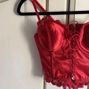 Red Hot Silky Tie-up Bustier Corset Top