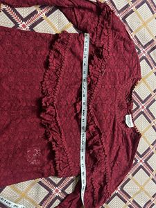 Burgundy Lace Ruffle Top