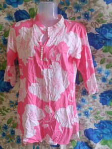 Pink Floral 3/4 Sleeve Short Kurta