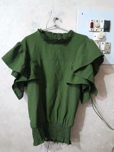 Olive Green Ruffle Sleeve Top