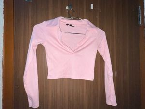 Pink Long Sleeve Crop Top