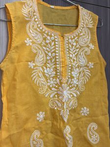 Yellow Embroidered Kurti Top