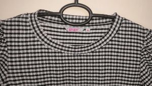 Fitted Black And White Checked Top