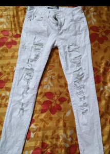 fishnet White Denim Jeans