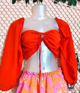 SizeS/M/L. 🎁Buy 2 Get 1 Free 🎁 Red Tie-Front Top