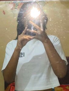 White ISRO/Rocket Printed Oversized T Shirt
