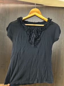Victorian Navy Blue front Knot tie Top