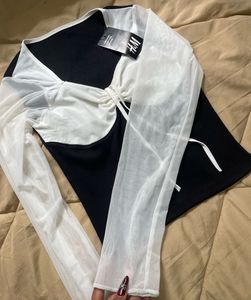 Mesh Sleeve Ruched Crop Top