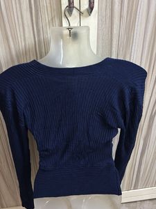 Sexy Navy Blue Wrap Top