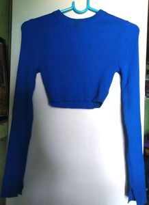 Blue Long Sleeve Crop Top