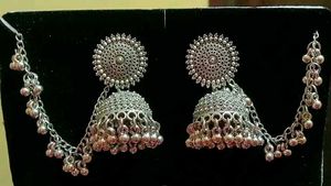 Silver Jhumka Earring with Chain