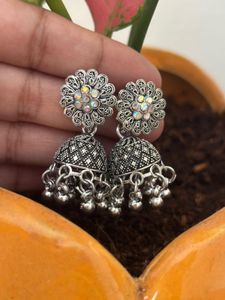 Silver Tone Jhumka Earrings